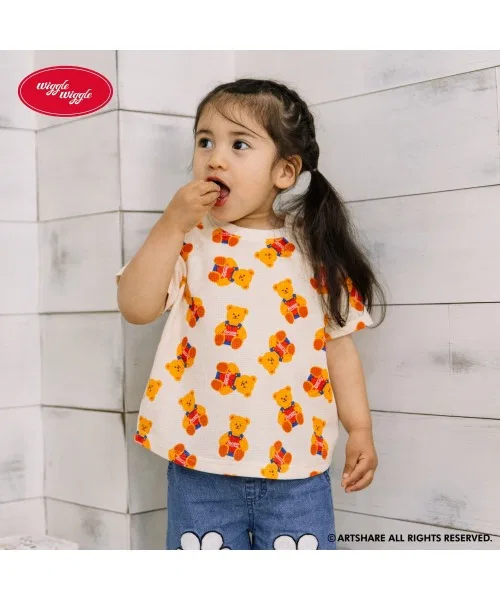 Toys"R"Us/Babies"R"Us Детская футболка с коротким рукавом, вафельная, с принтом Wiggle Bear, wiggle wiggle, Off White — фото 2