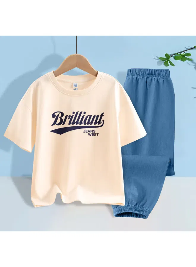 Комплект футболка с коротким рукавом и брюки от комаров, модель Boys' Summer 2025, Jeanswest, абрикосовый — фото 2
