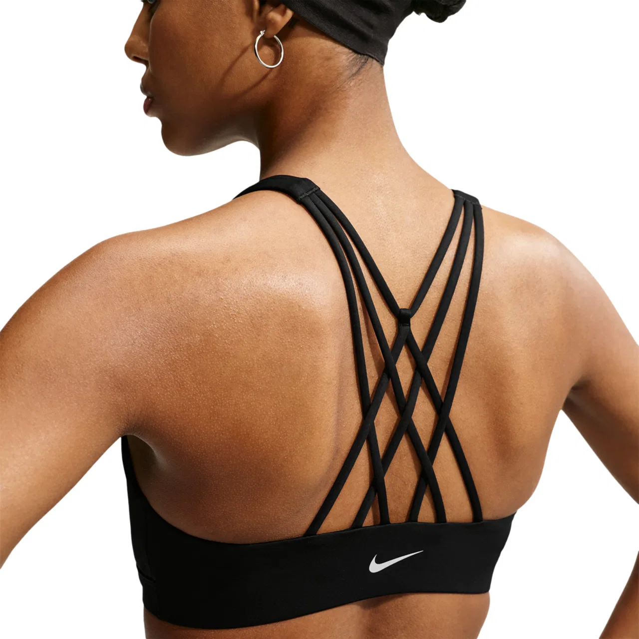 Женский спортивный бюстгальтер с легкой поддержкой Dri-FIT Indy Strappy Bra Nike, черный/белый — фото 2