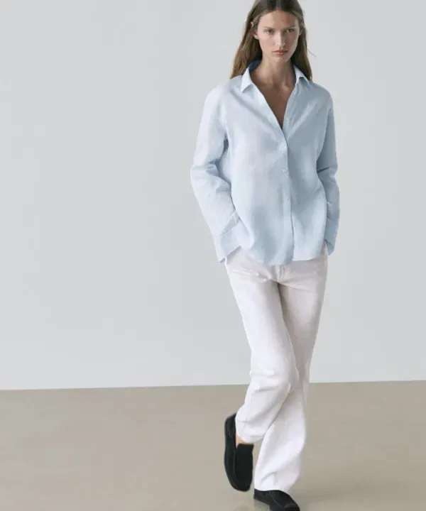 Рубашка свободного кроя с принтом, Massimo Dutti, 100% лен — фото 3