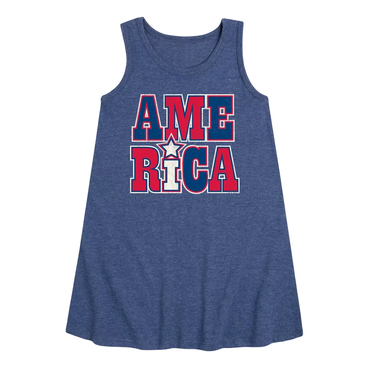 Детское платье-трапеция без рукавов America Stacked Instant Message, Heather Navy