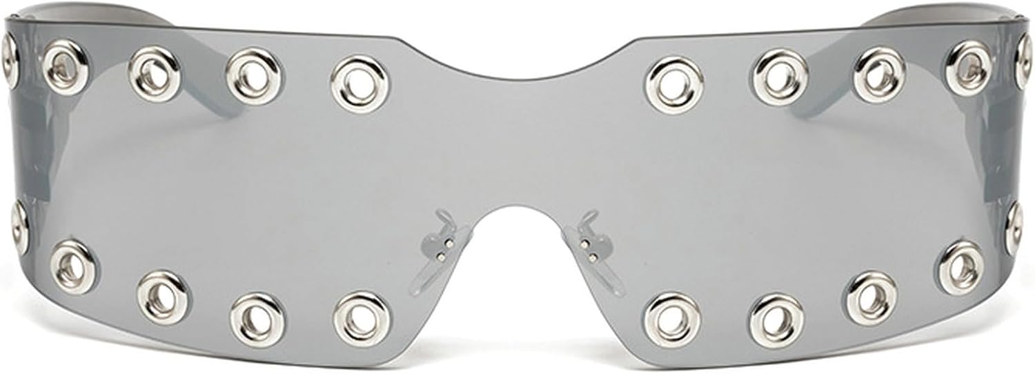 

Винтажные квадратные солнцезащитные очки с обтекаемой формой для женщин и мужчин, модные цельные солнцезащитные очки с увеличенной оправой-щитом и заклепками, защита от УФ-излучения UV400 mincl, C4