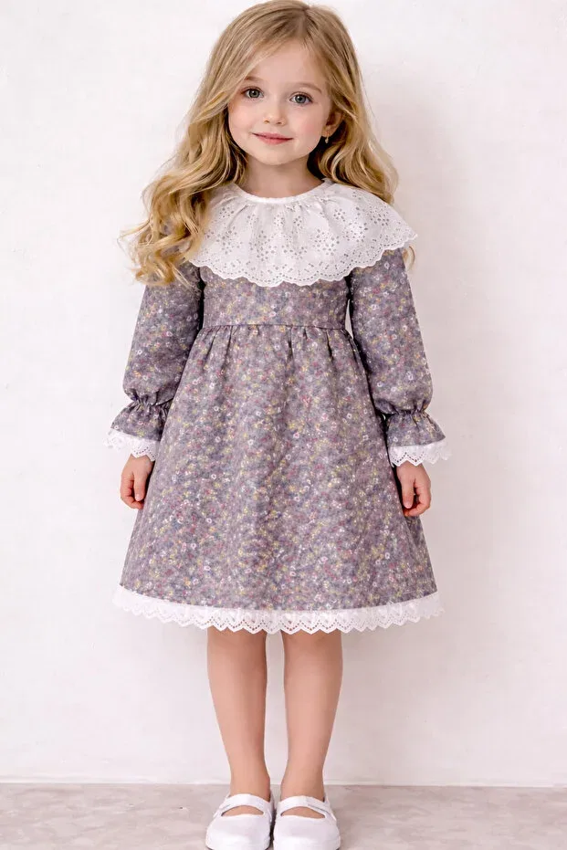 Детское платье для девочек с принтом Terzim Ayşenur, Gray Floral