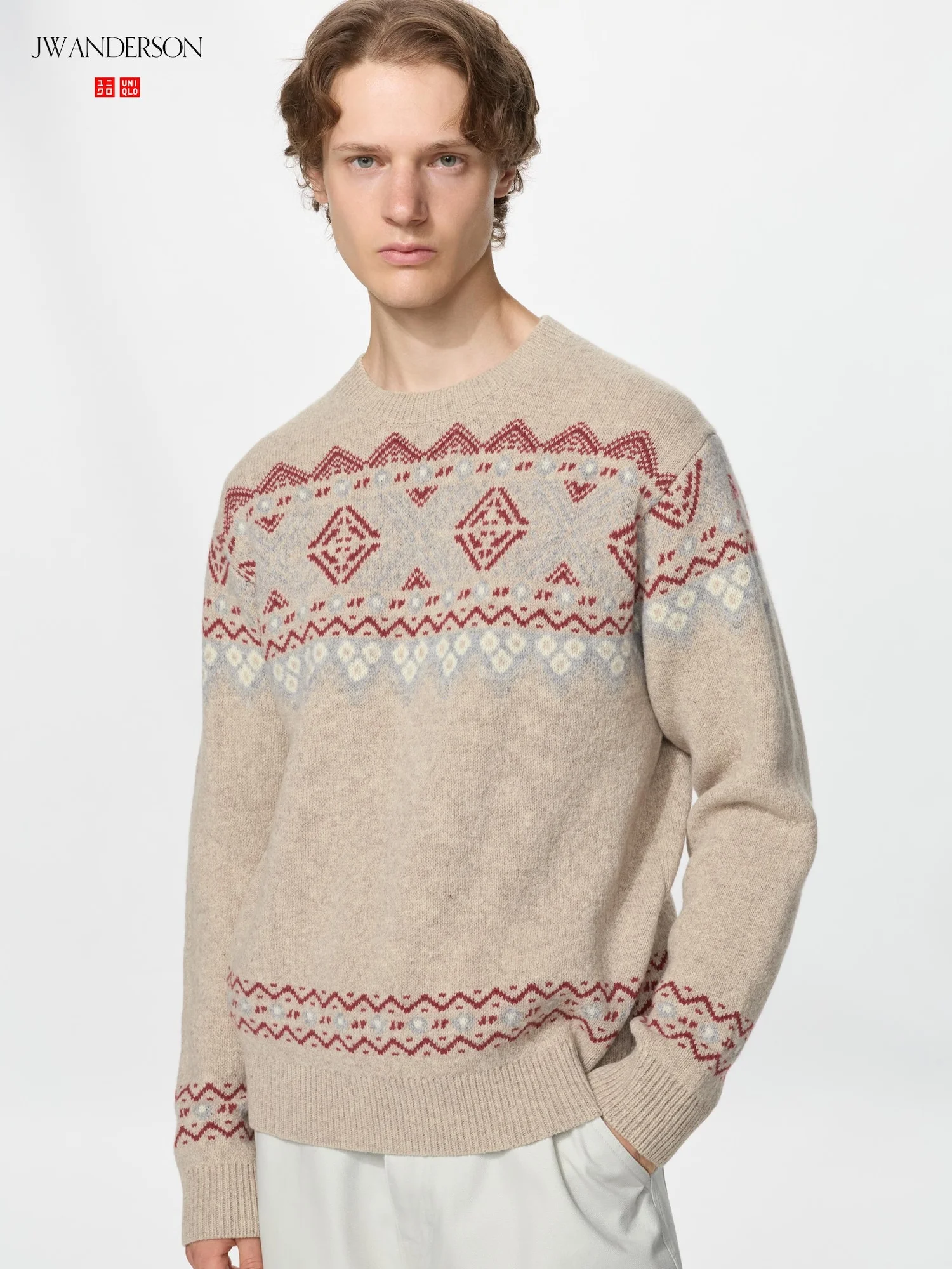 Свитер Uniqlo x JW Anderson Lambswool Fair Isle Crew Neck, 31 бежевый