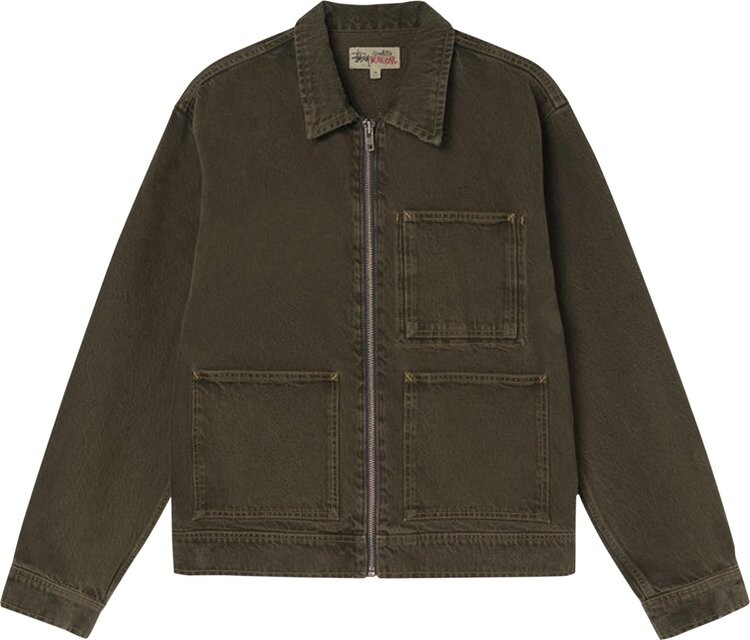 

Куртка Stussy Denim Zip Work Jacket 'Olive', зеленый