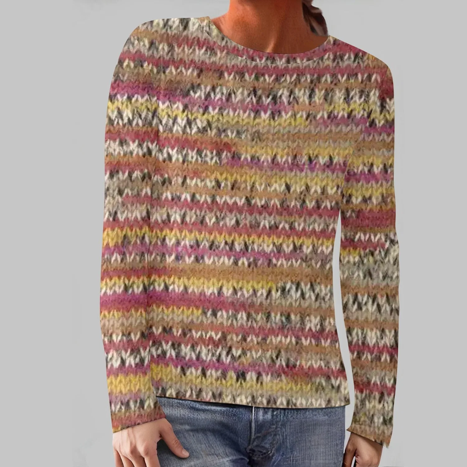 Женский свитшот с принтом Mountain Crew Neck Comfortable Long Sleeve Knitted, G-pink — фото 3