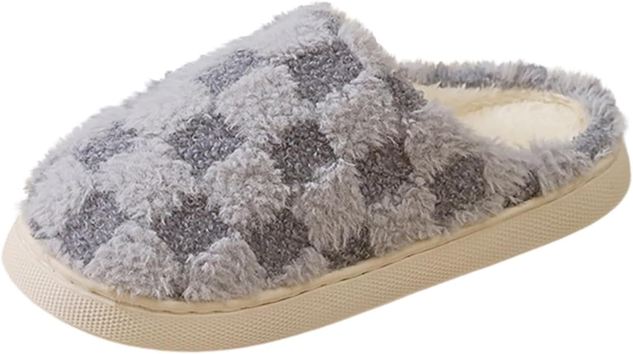 

Зимние тапочки для женщин и мужчин, теплые плюшевые, с закрытым носком, противоскользящие, для дома, уютный подарок для семьи Generic, серый