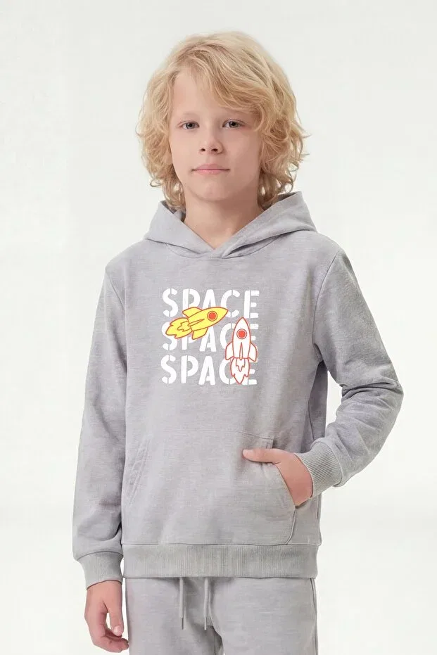 Детские свитшот для мальчиков с принтом 3-Piece kangaroo pocket hooded detailed printed boys' sweatshirt with 3 pockets Fyk Kids, Navy-Black-Grey — фото 4