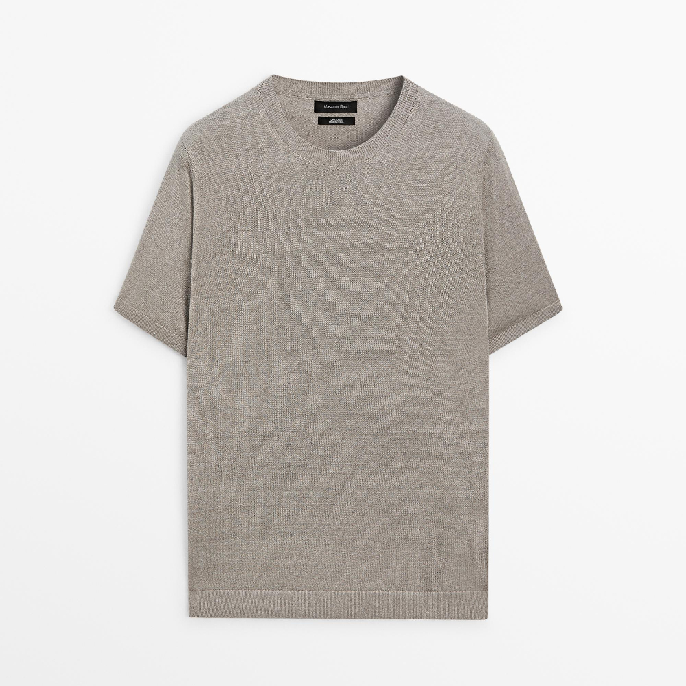 Футболка Massimo Dutti Lightweight 100% Linen Knit, серо-бежевый
