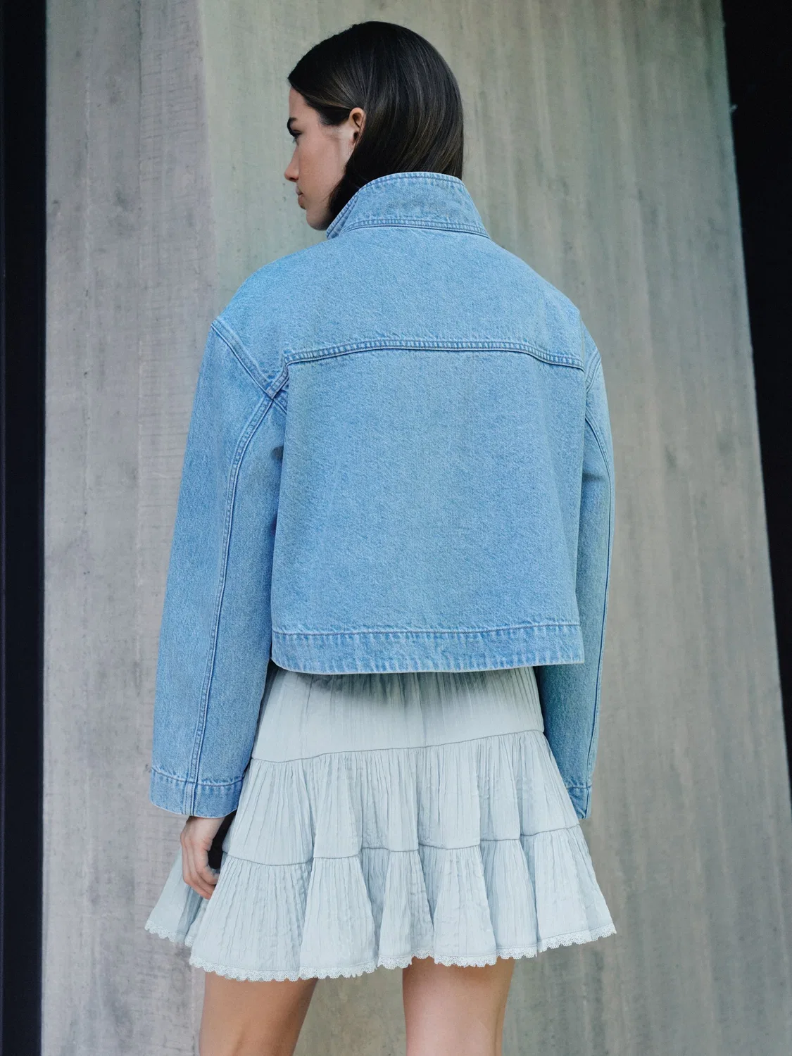 Юбка мини многоярусная из жатой ткани Next, Light Blue — фото 3