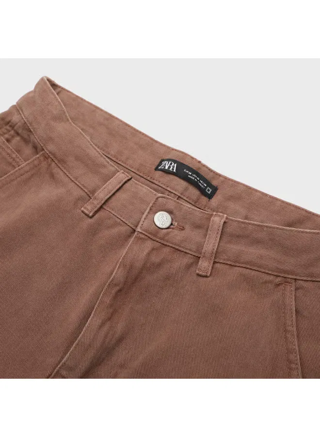 Брюки прямые свободного кроя Zara, коричневый — фото 4