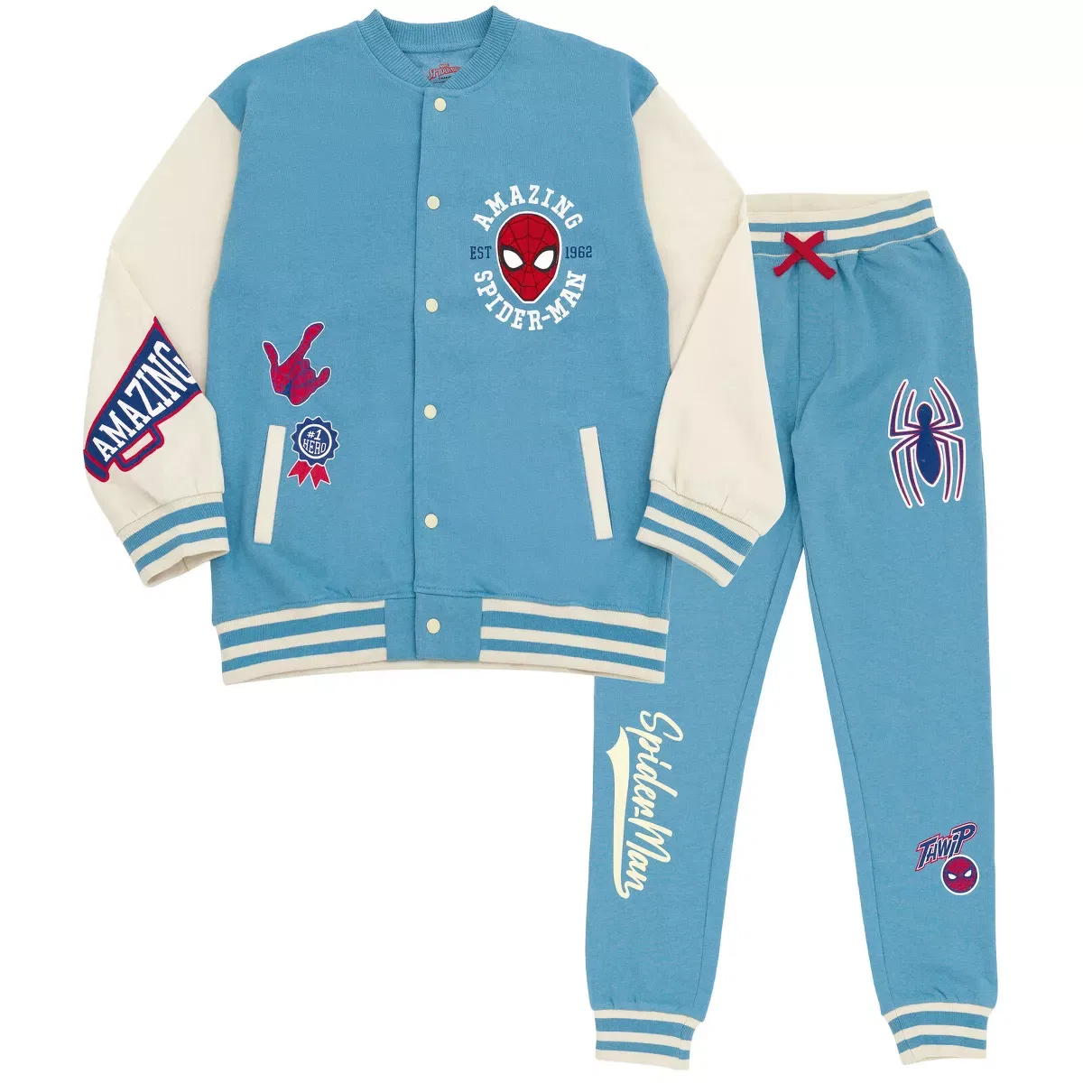 Детский комплект из куртки и штанов с принтом Marvel Fleece Varsity Bomber Jacket and Jogger Pants Outfit Set Marvel, Blue