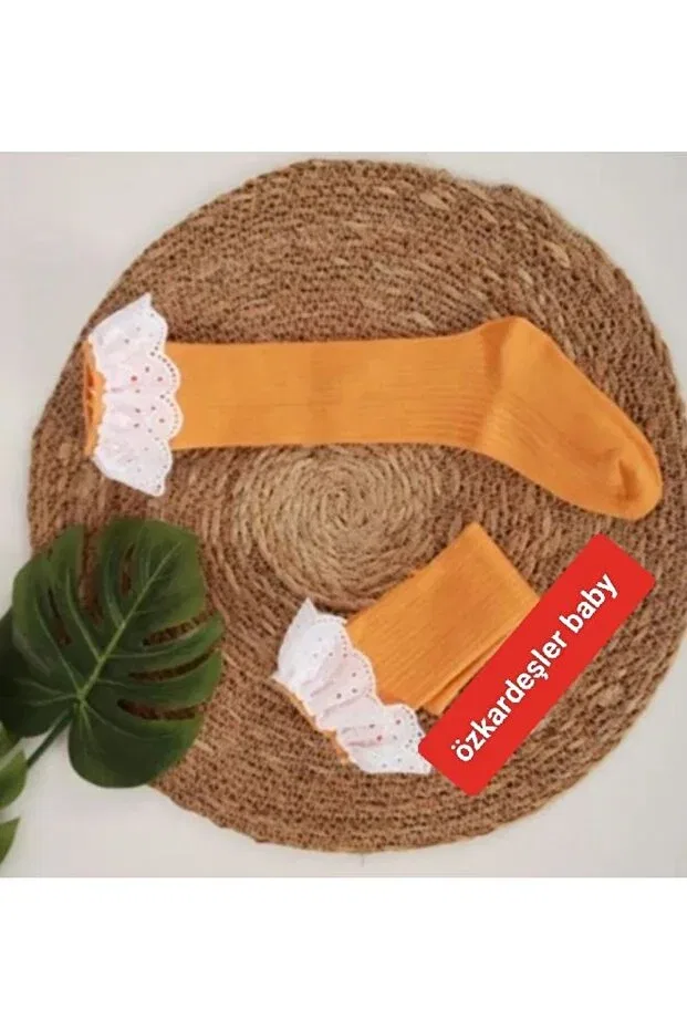 Детские носки для девочек с кружевом Özkardeşler Baby, Hardal — фото 2