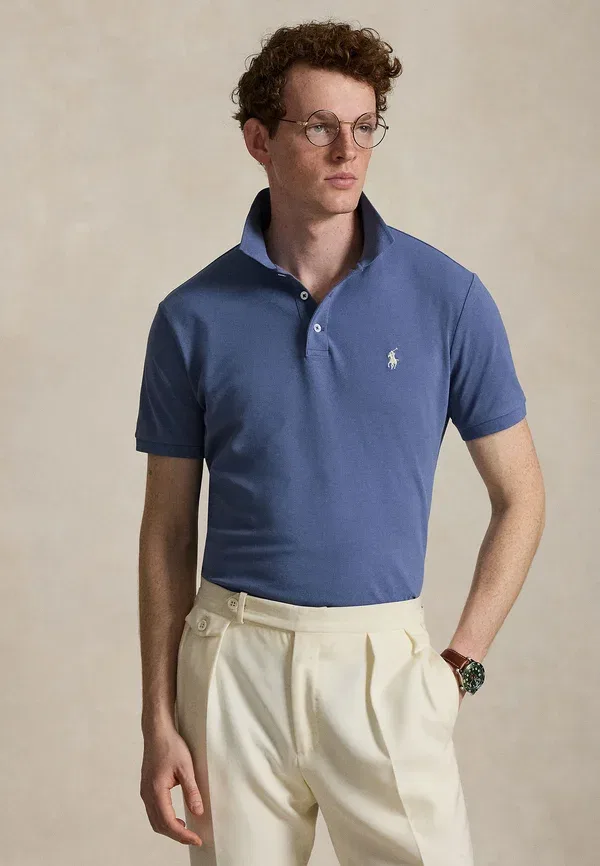 Футболка поло хлопковая Custom Slim Fit Stretch Mesh Polo Ralph Lauren, Capri Blue, синий