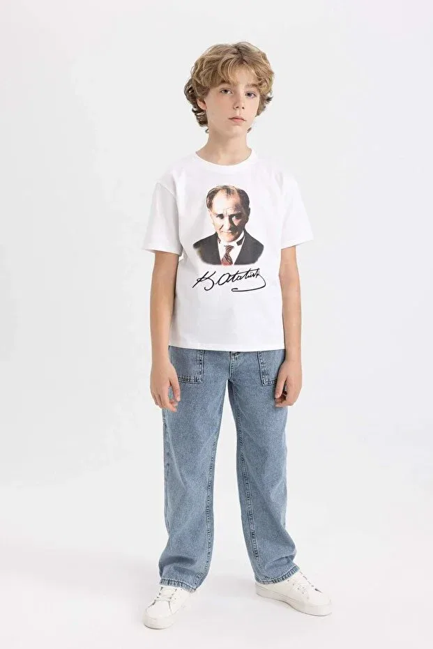 Детская футболка для мальчиков с принтом 29 October Republic Day Crew Neck Color Changing Ataturk Printed Defacto, White-Wt34 — фото 2