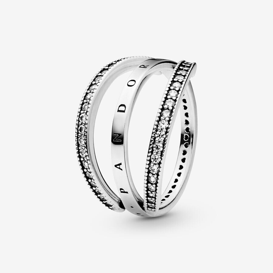 

Кольцо Pandora Signature Logo And Hearts, серебро