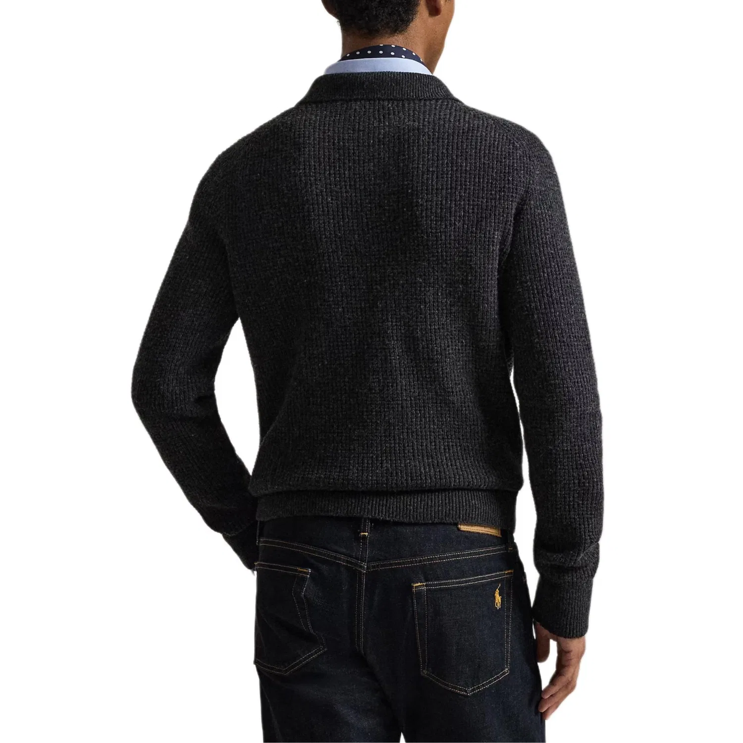 Мужской свитер поло с вафельным вязанием Polo Ralph Lauren, Dark Color Granite Heather — фото 4