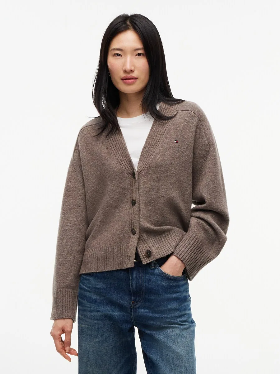 Вязаный кардиган TOMMY HILFIGER шоколадного цвета — фото 2