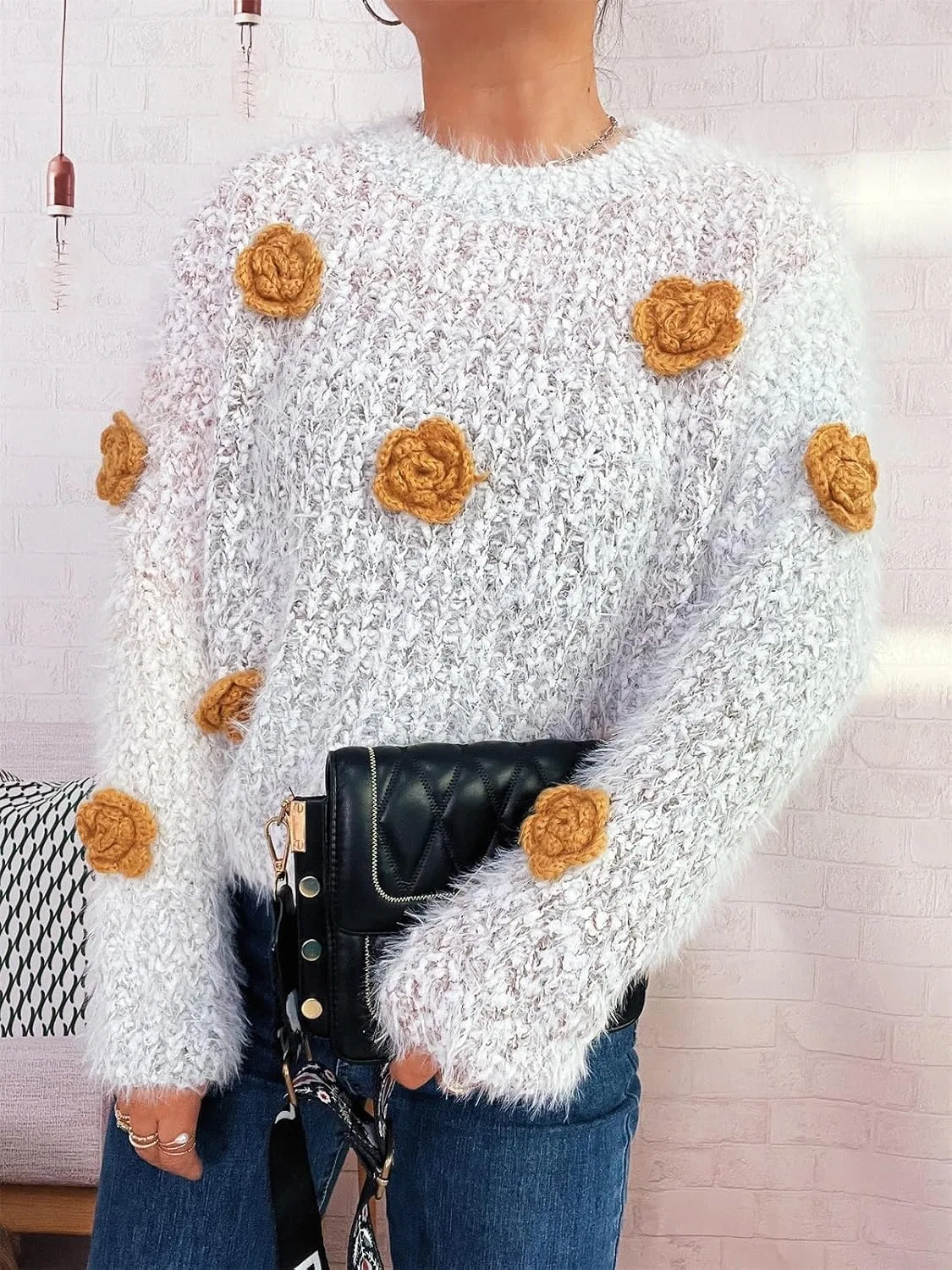 Женский свитер с 3D-аппликацией из цветов, Pastel Gradient Knit Pullover — фото 4