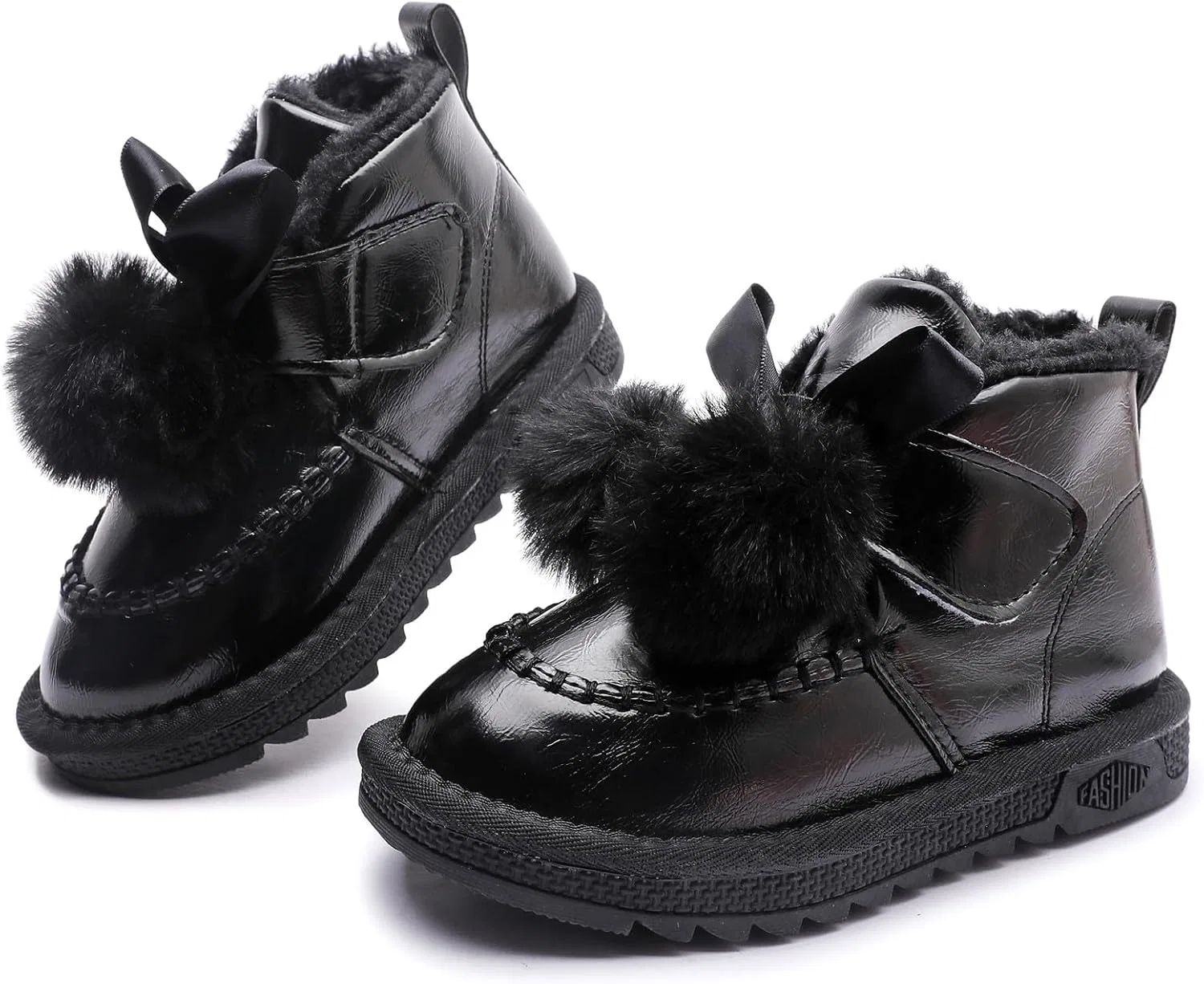 Детские зимние сапоги для девочек с бантом и искусственным мехом DADAWEN, Black