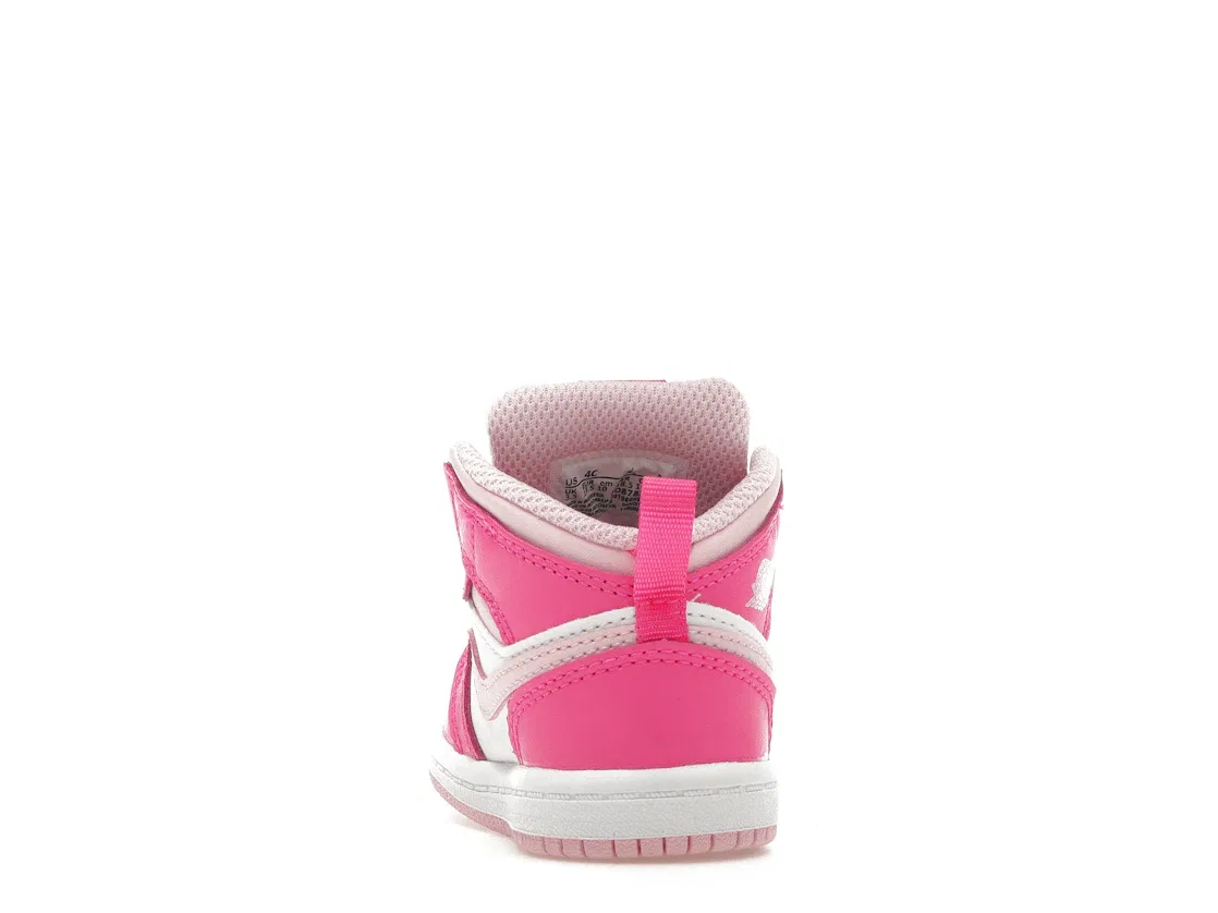 Детские кроссовки с высоким верхом Jordan 1 Mid, White/Medium Soft Pink/Fierce Pink — фото 4