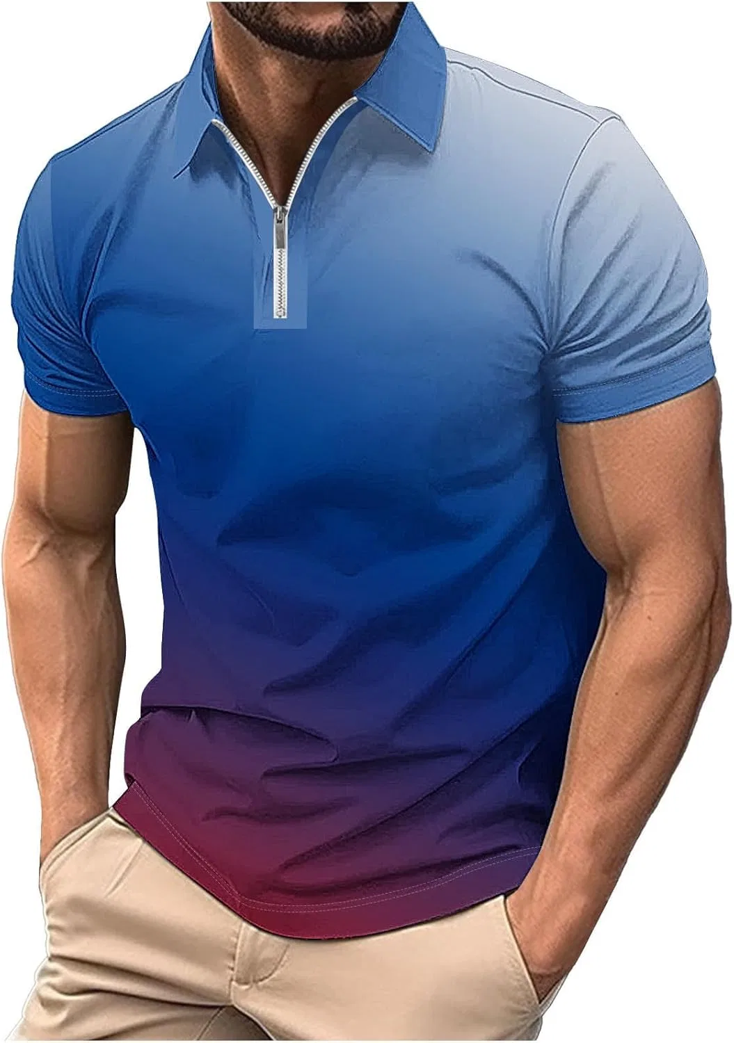 Мужская футболка с градиентом Henley Band Collar, Blue