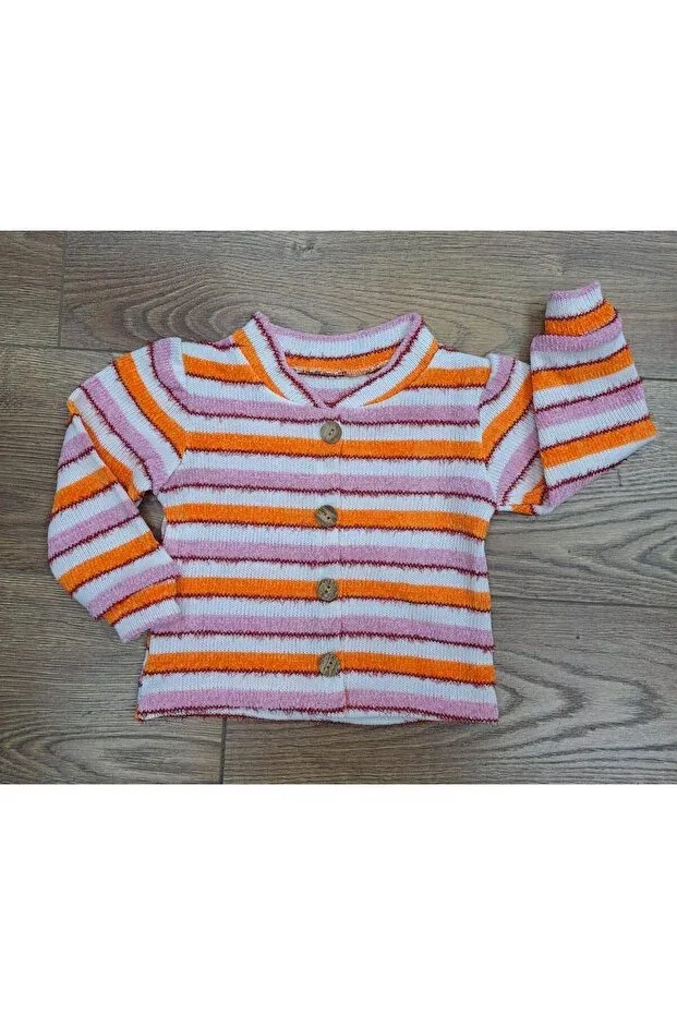 Детский кардиган для девочек в полоску Kitwear knitted silvery fabric girl's cardigan Tny, Orange — фото 2