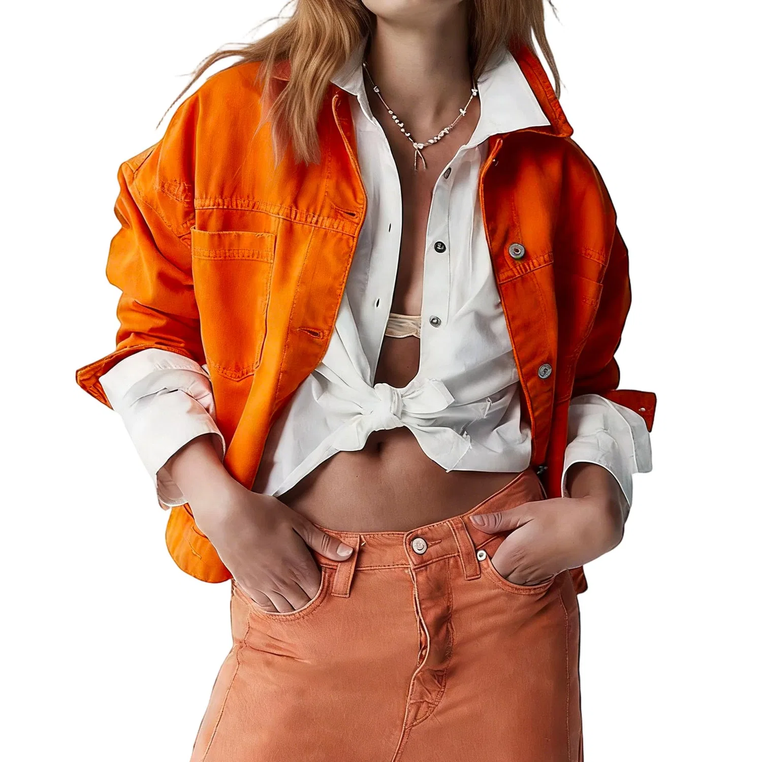 Женская джинсовая куртка oversize с длинным рукавом, Rosso arancio