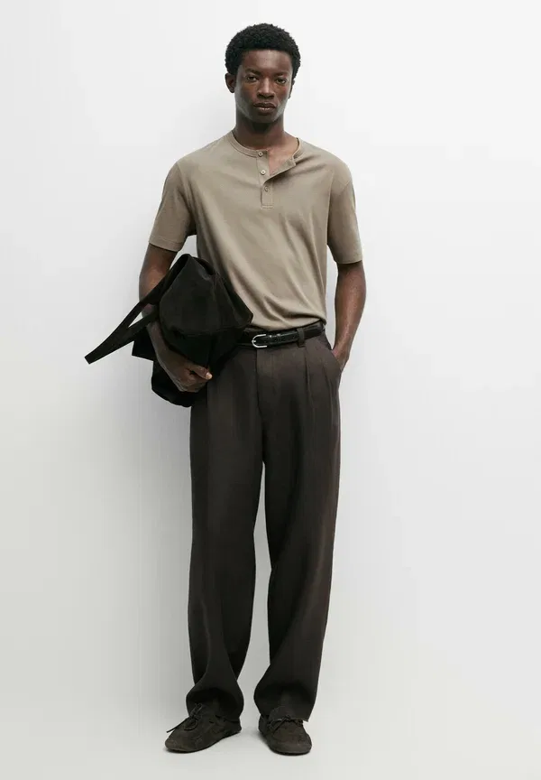 Футболка хлопковая Basic t-shirt Massimo Dutti, коричневый — фото 2