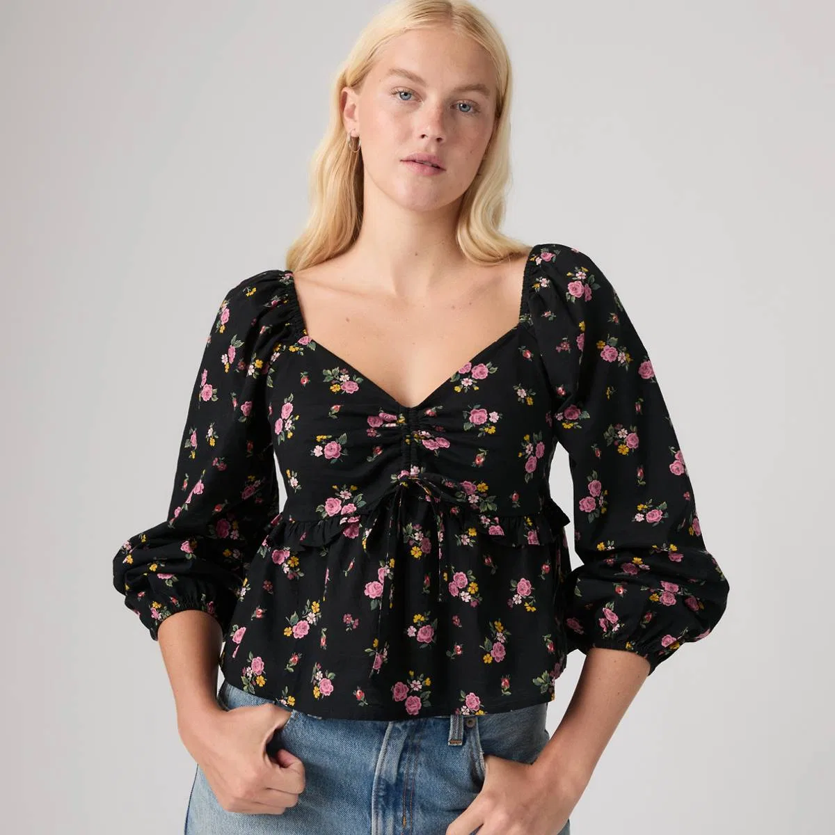Узкая блузка с длинными рукавами Lottie Levi's, Abellona Floral Anthracite Night - Multi-Color
