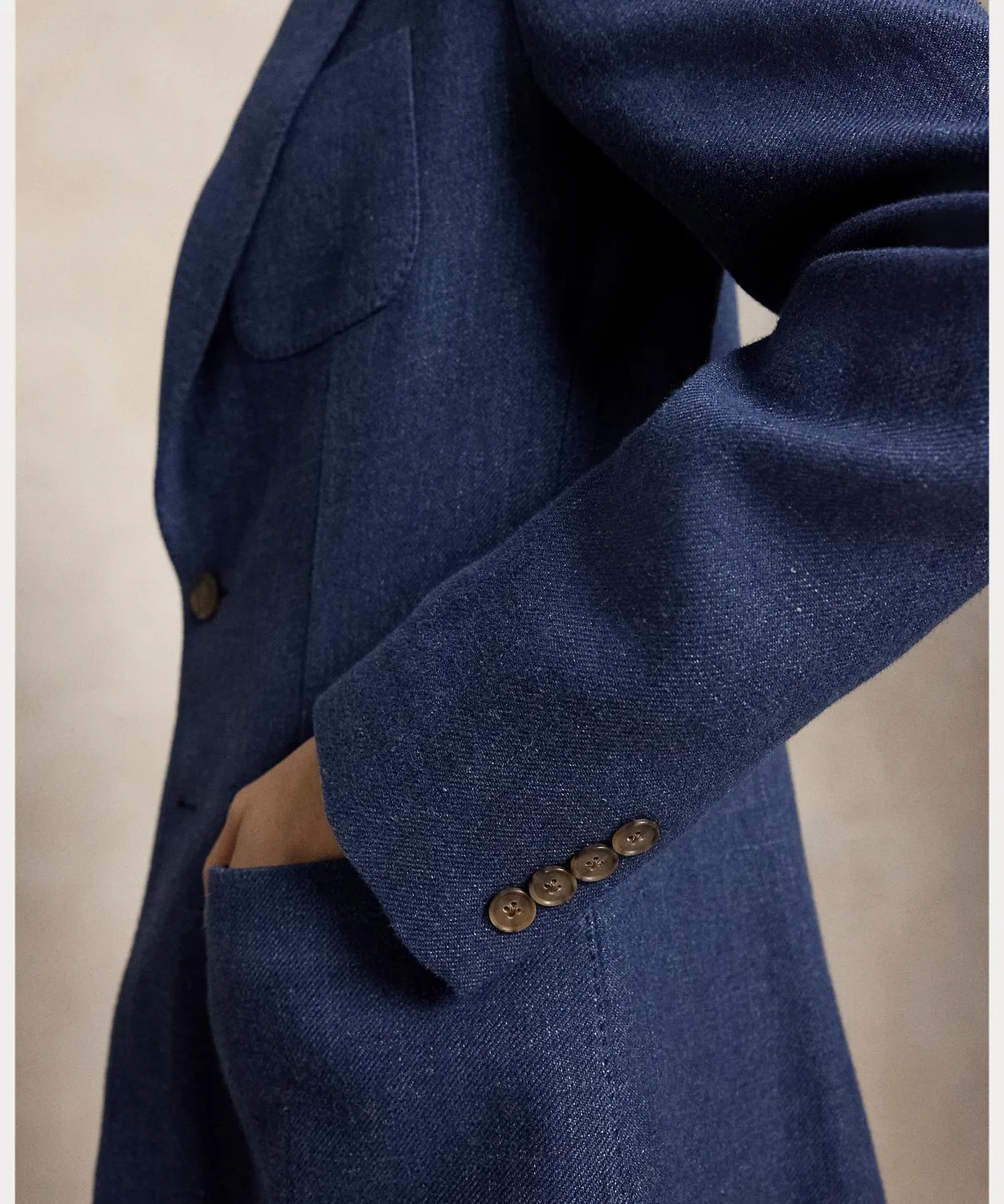 Женский блейзер из льна и хлопка, модель Single Breasted Linen Cotton Blazer POLO RALPH LAUREN, Синий — фото 4