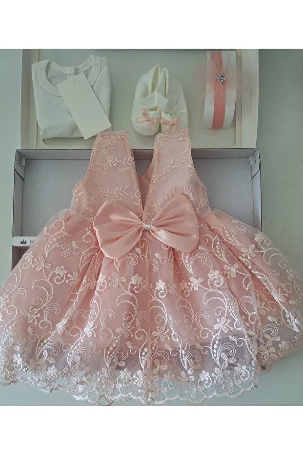Детское платье-рубашка для девочек кружевное Biyan Collection, Salmon