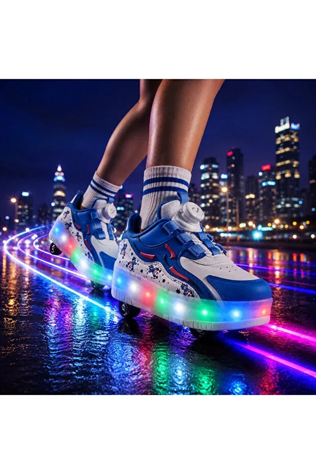 Детские кеды с принтом Unisex Fun led-soled roller skates Rocky, Red — фото 4