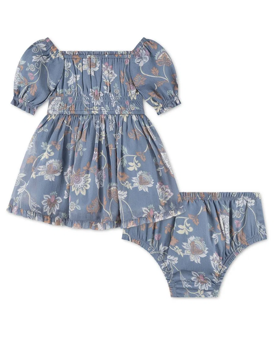 Платье-мини с коротким рукавом-фонарик и комплектом трусиков, 2 предмета abercrombie kids, Blue Swirl Floral — фото 2
