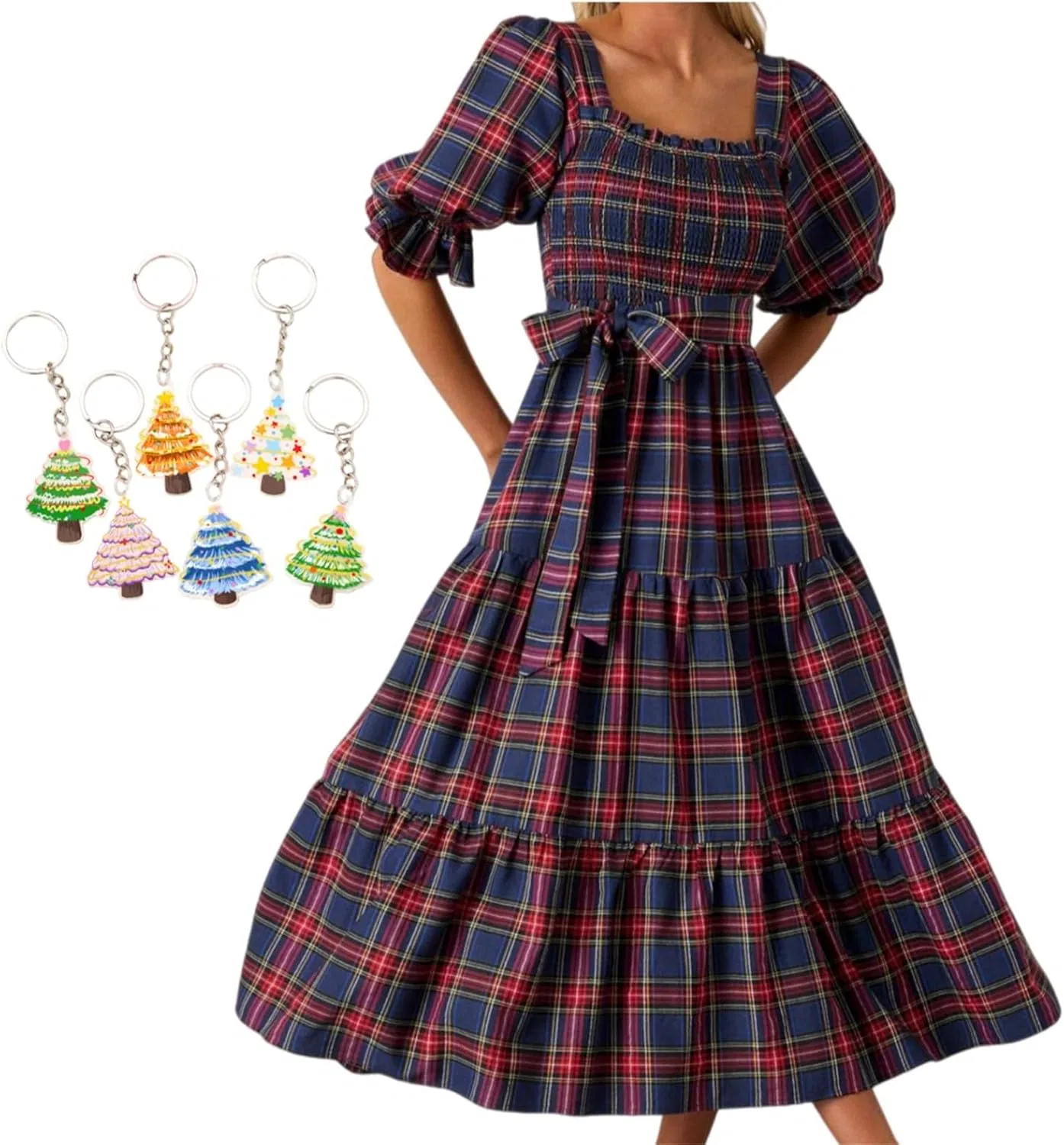 Женское платье-макси с принтом, Puff Sleeve Square Neck Smocked