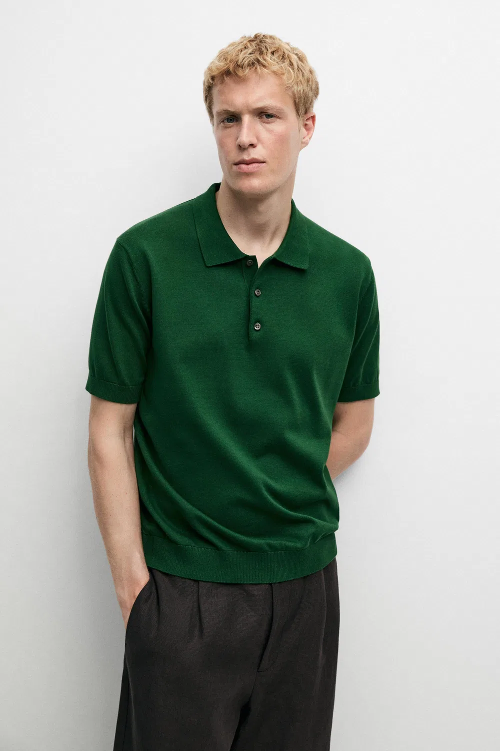 Поло Massimo Dutti 100% Cotton Knit, мохово-зеленый