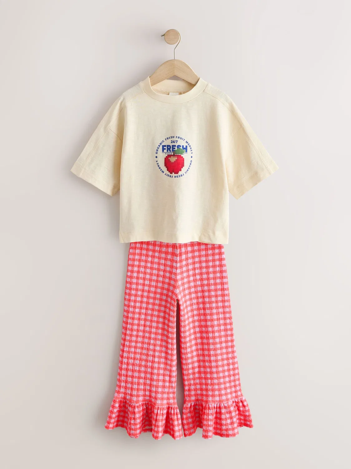 Комплект из футболки и шорт с оборками, Fruit Graphic/Red Gingham Next, Красный — фото 4