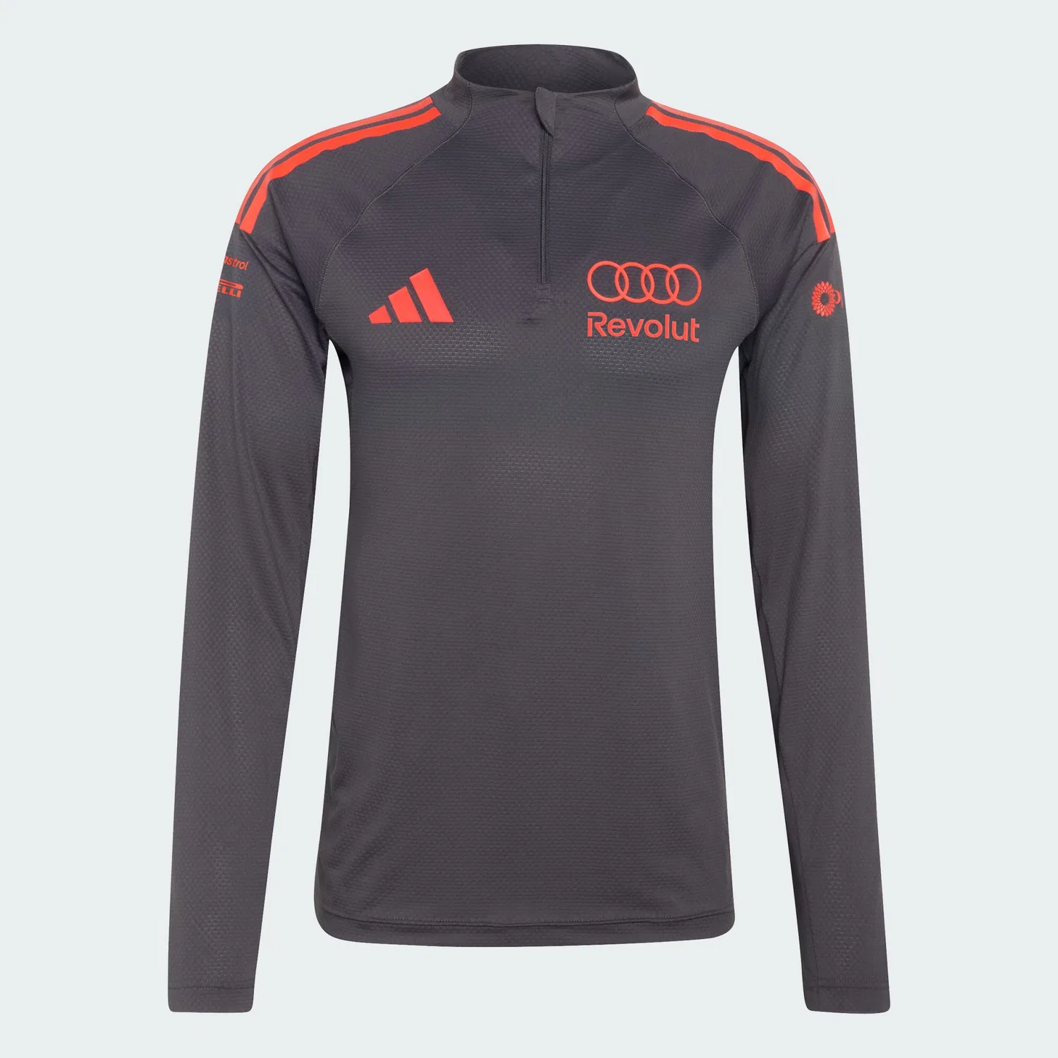 Мужская куртка с длинным рукавом Audi Revolut F1 Team Mechanics 1/4 Reißverschluss-Jacke Adidas, Schwarz Rot — фото 2