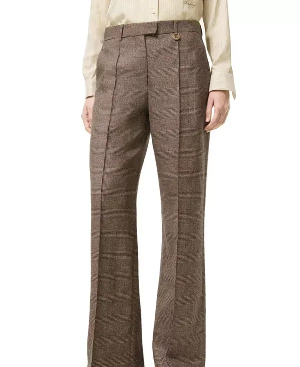 Женские брюки прямого кроя из шерсти и льна Prince of Wales Check Burberry, Soap Beige/Brown