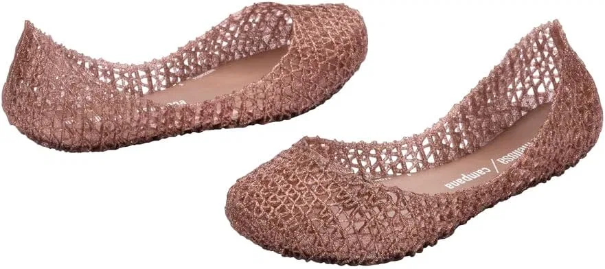 Детские босоножки для девочек с переплетенным дизайном Campana Papel mini melissa, Rose Glitter — фото 4