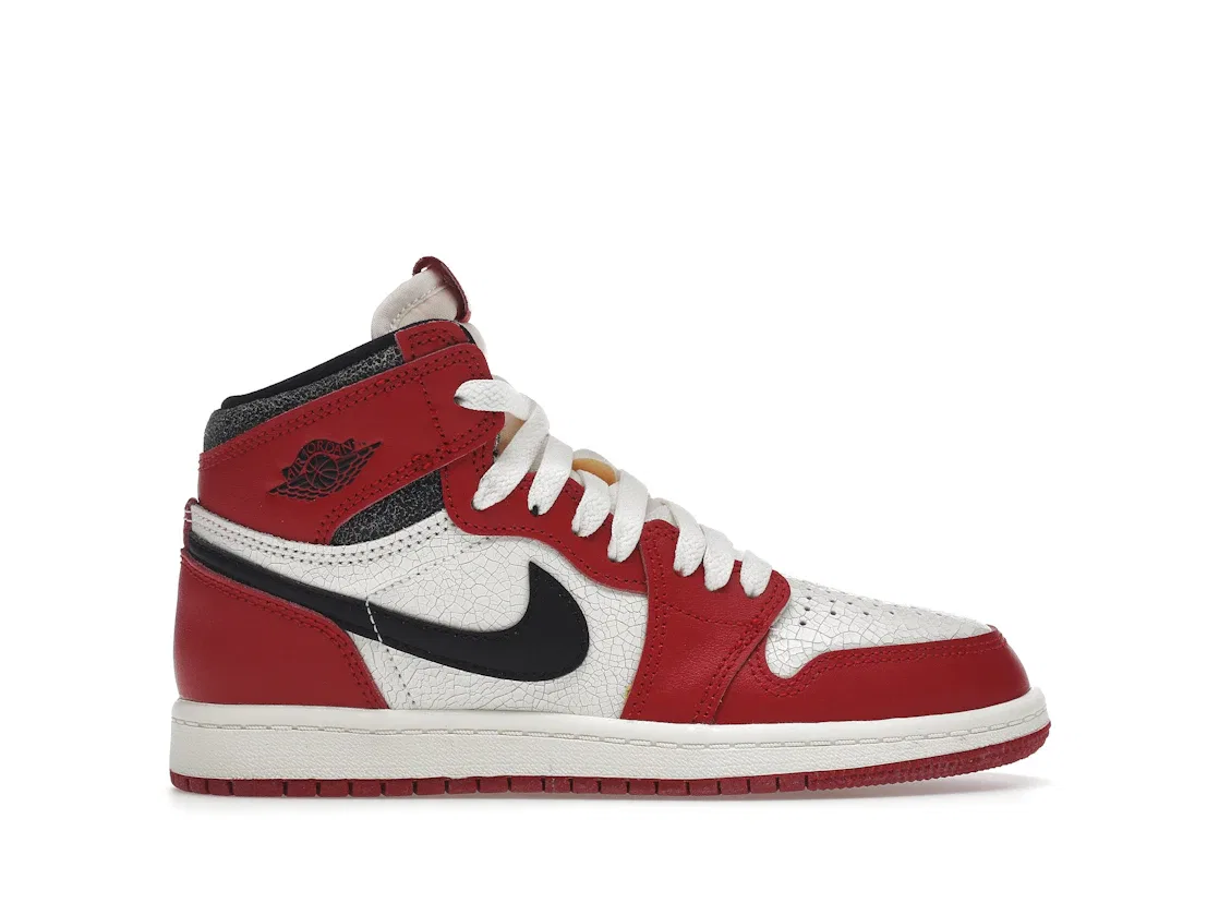 Детские кроссовки с кожаным верхом Jordan 1 Retro High OG, Varsity Red/Black-Sail-Muslin