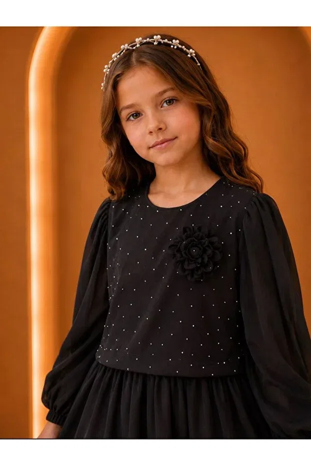 Детское платье для девочек с длинным рукавом Esmagül Kids, Black — фото 3