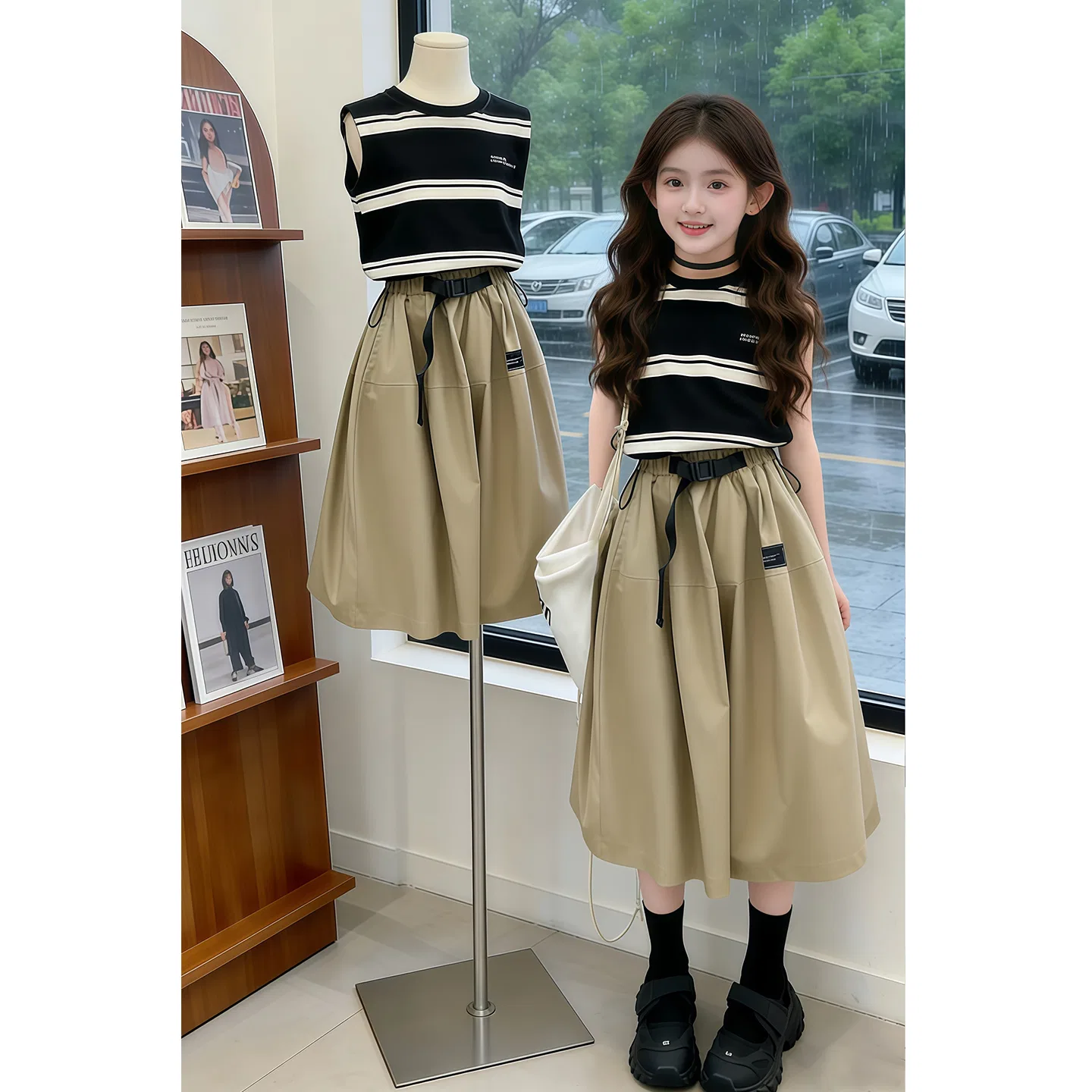 Детский спортивный костюм с полосатым принтом MADALLO, Black Stripes Clothing Sets — фото 3