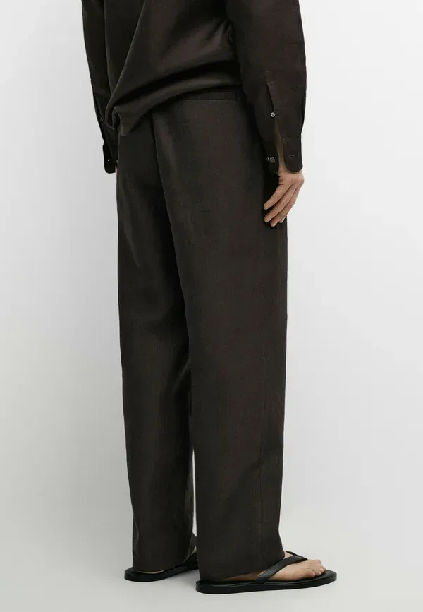 Брюки из льна Massimo Dutti mottled dark brown, темно-коричневый — фото 3