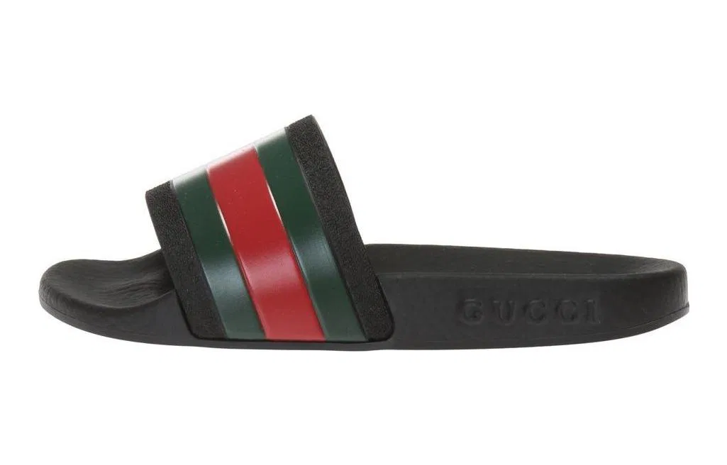 Детские шлепанцы из резины с веб-принтом GUCCI, Black