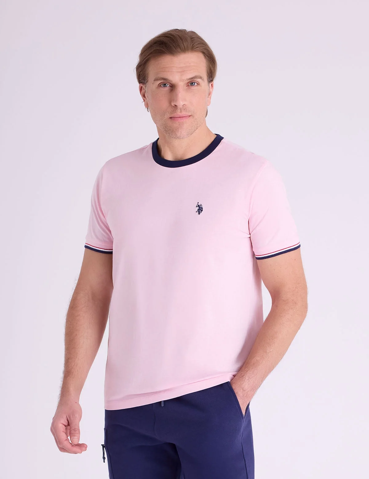 Футболка U.S. Polo Assn. Signature Stripe Trim Ringer, бледно-розовый — фото 4