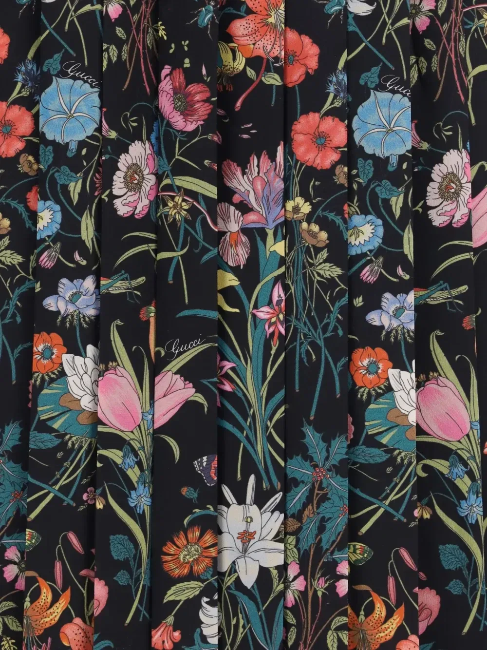 Юбка-миди Gucci Плиссированная с принтом Flora, Натуральный шелк, Черный — фото 3