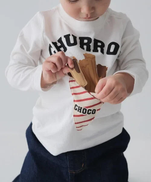 Детская футболка с длинным рукавомс принтом Churros CHEEK ROOM, Red — фото 3