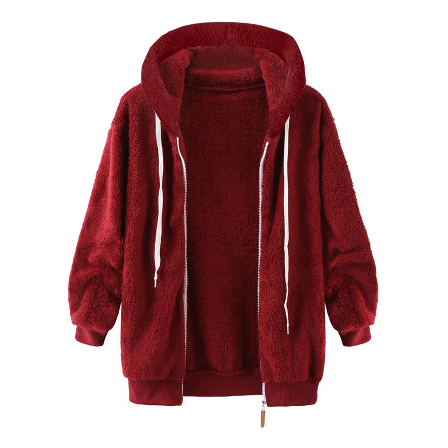 Женская куртка из флиса с капюшоном, модель Teddy Fleece, цветблок, Vino #1 — фото 3