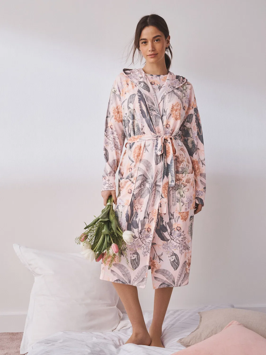 Халат, принт Kew Garden, Cosy Lightweight Dressing Gown Next, персиково-розовый